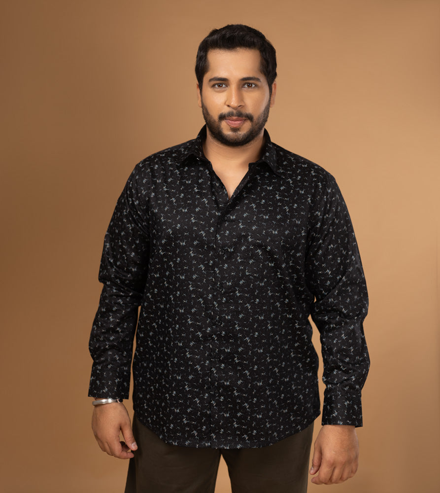 Sizeupp | Plus Size  Evening Shirt For Men | 4XL - 9XL | 100% Cotton | Print | Black