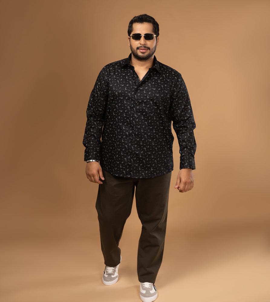 Sizeupp | Plus Size  Evening Shirt For Men | 4XL - 9XL | 100% Cotton | Print | Black