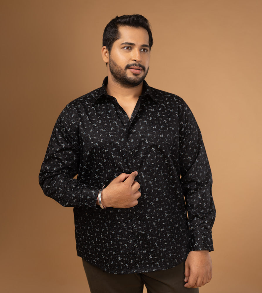 Sizeupp | Plus Size  Evening Shirt For Men | 4XL - 9XL | 100% Cotton | Print | Black