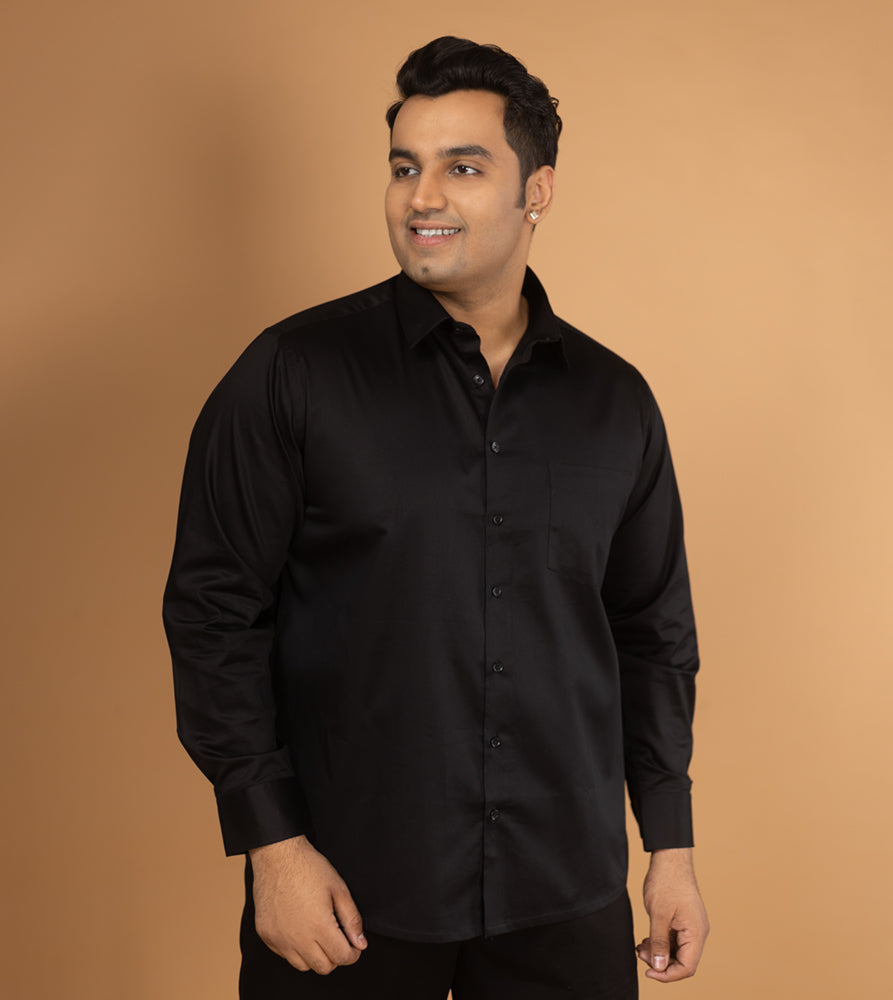 Sizeupp | Plus Size  Evening Shirt For Men | 4XL - 9XL | 100% Cotton | Solid | Black