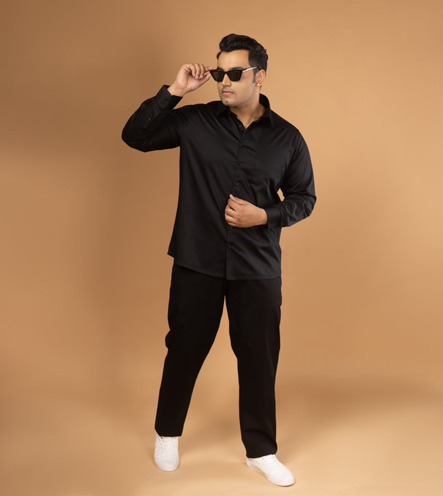 Sizeupp | Plus Size  Evening Shirt For Men | 4XL - 9XL | 100% Cotton | Solid | Black