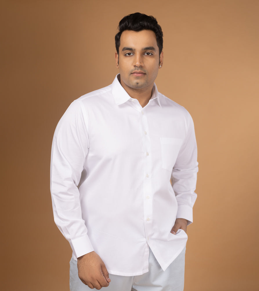 Sizeupp | Plus Size  Evening Shirt For Men | 4XL - 9XL | 100% Cotton | Solid | White