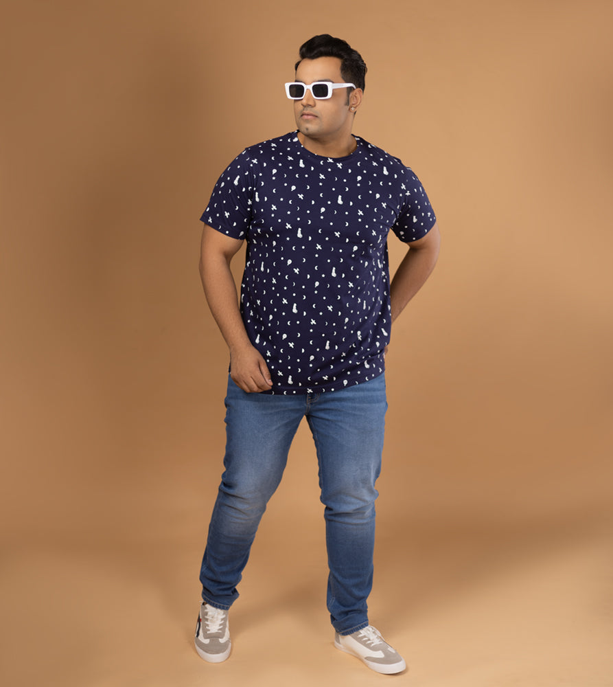 Plus Size Aop T-shirt | 4XL - 10XL | 100% Cotton | Navy