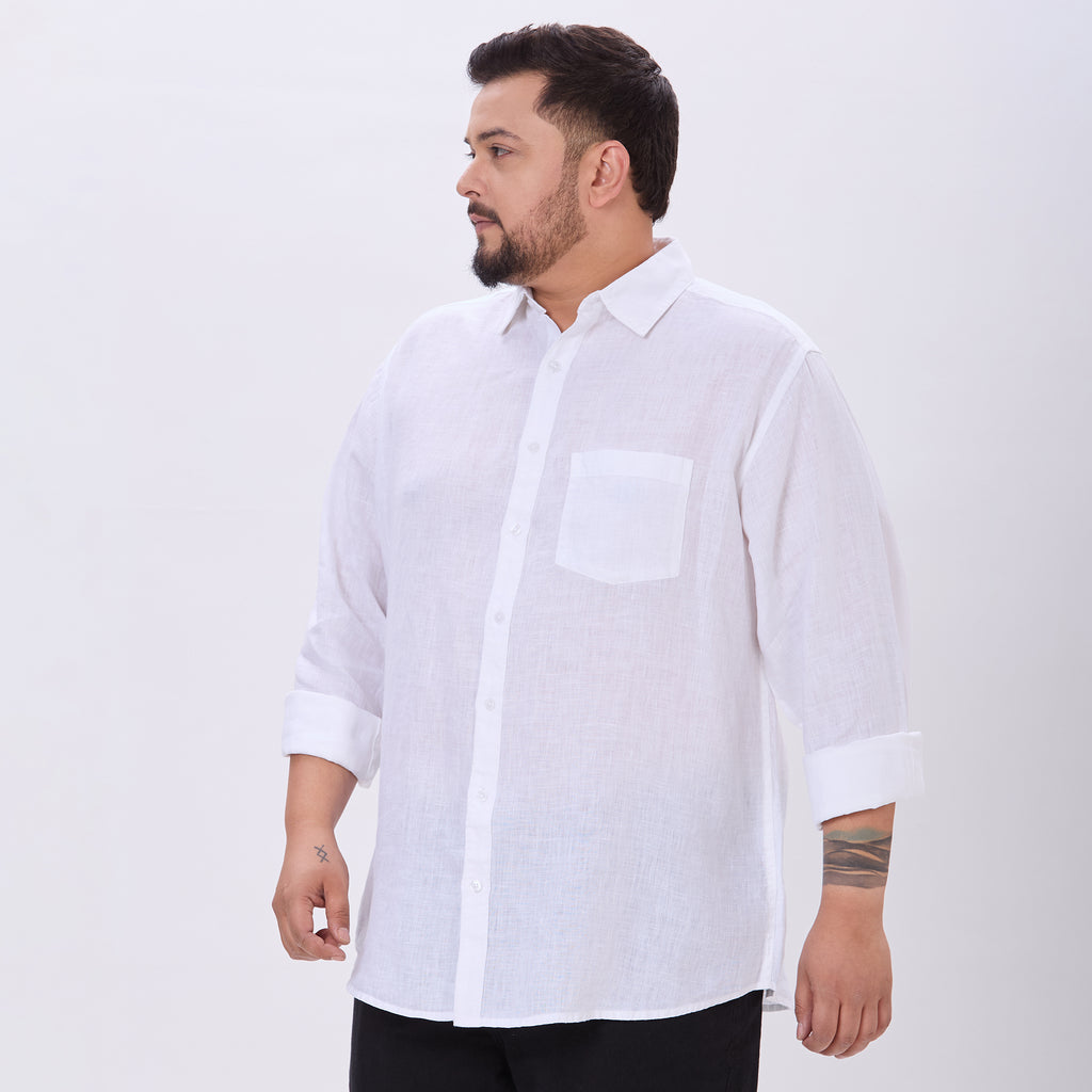 Plus Size Casual Shirt | 4XL-10XL | 100% Linen | White