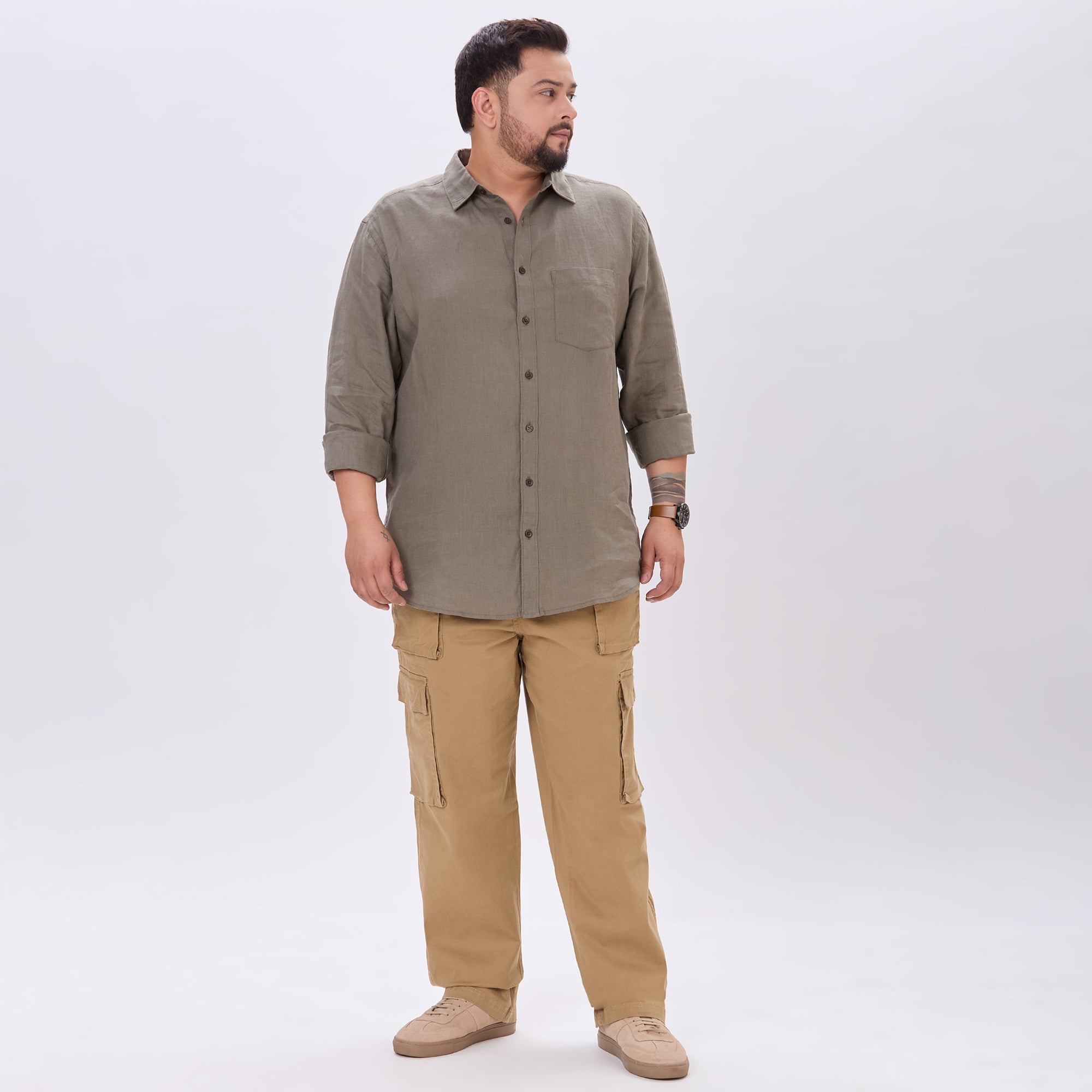 Plus Size Casual Shirt | 4XL-10XL | 100% Linen | Olive
