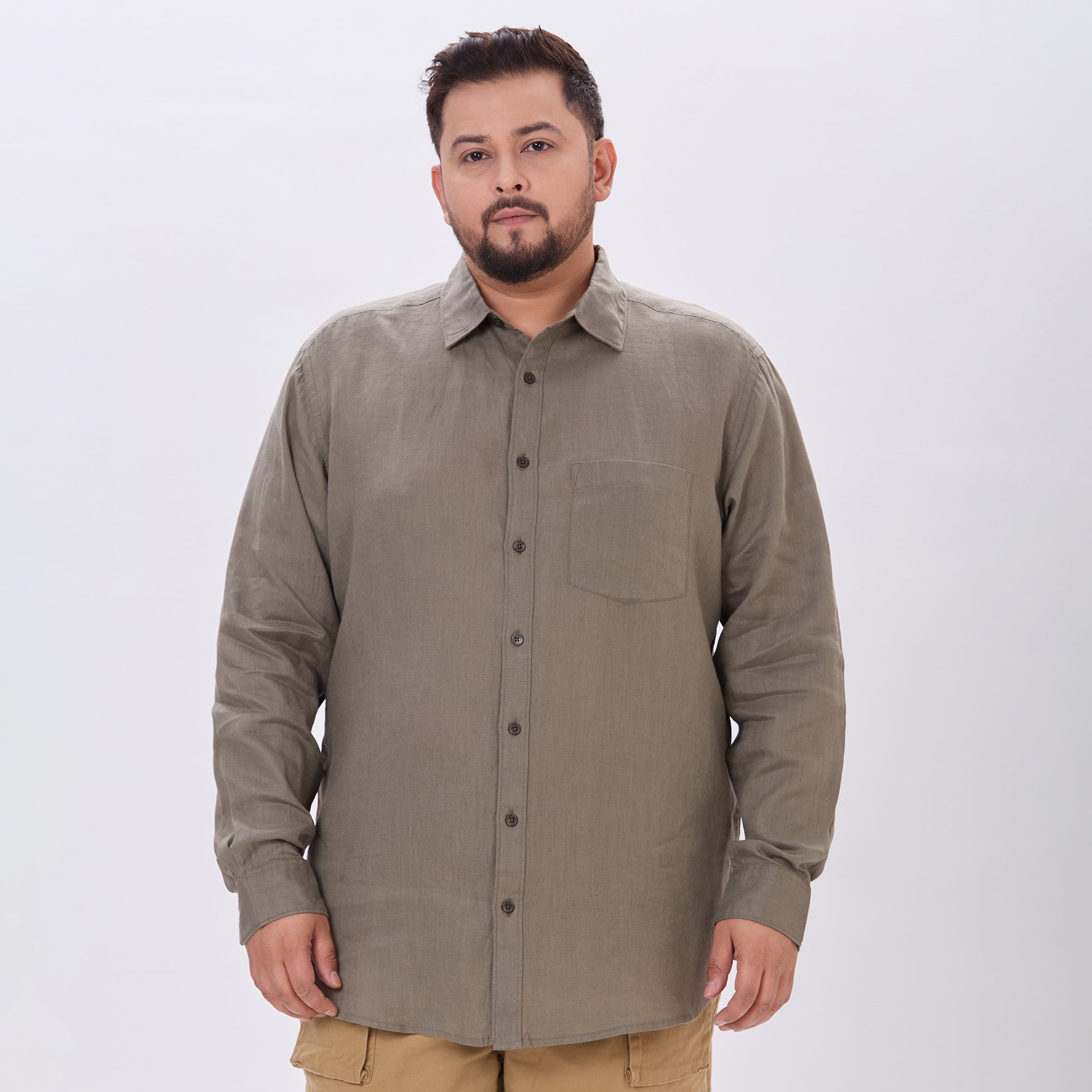 Plus Size Casual Shirt | 4XL-10XL | 100% Linen | Olive