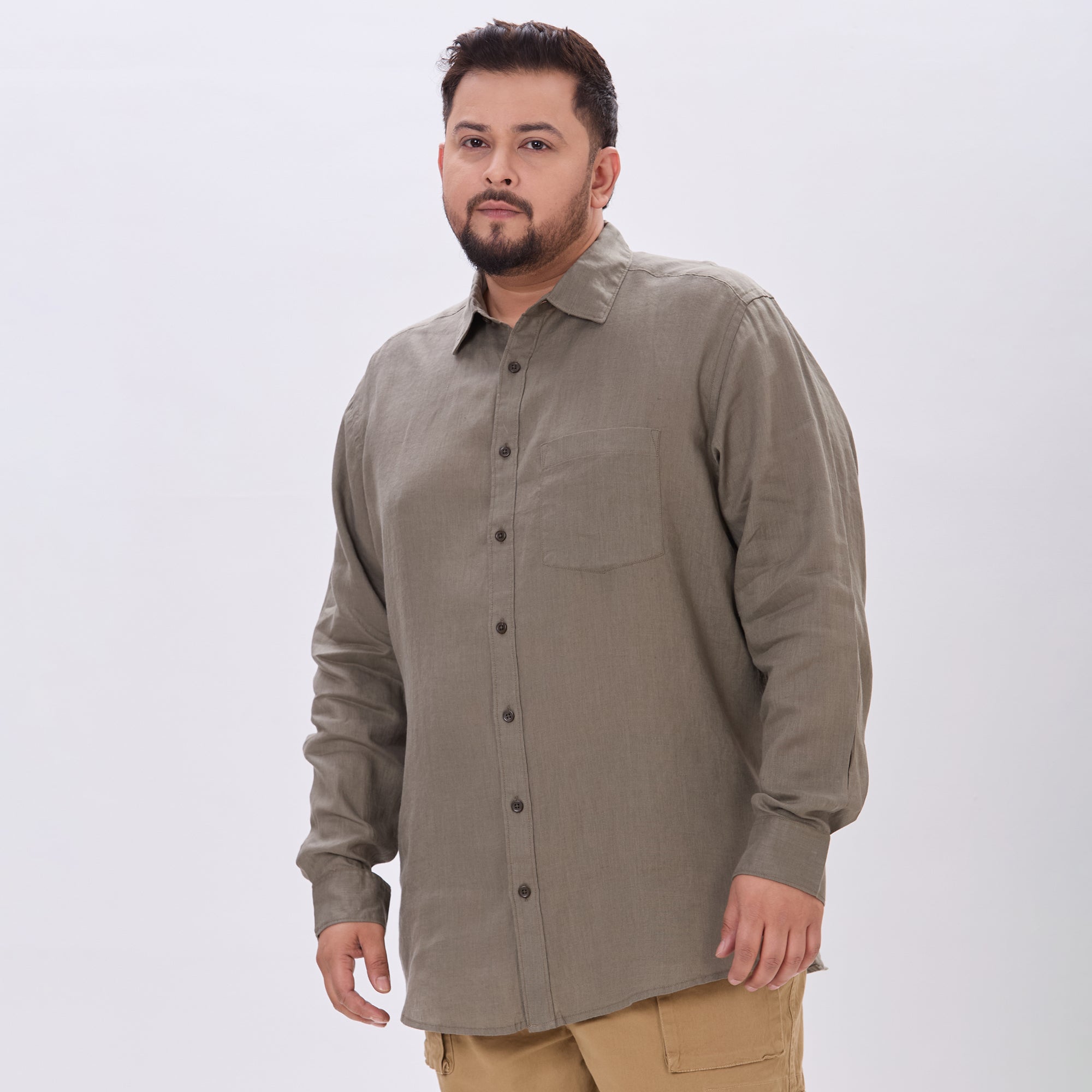 Plus Size Casual Shirt | 4XL-10XL | 100% Linen | Olive