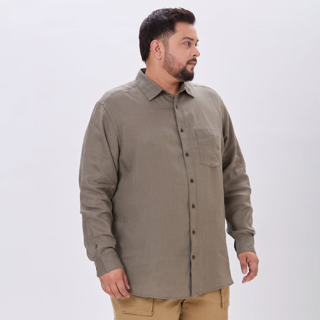 Plus Size Casual Shirt | 4XL-10XL | 100% Linen | Olive