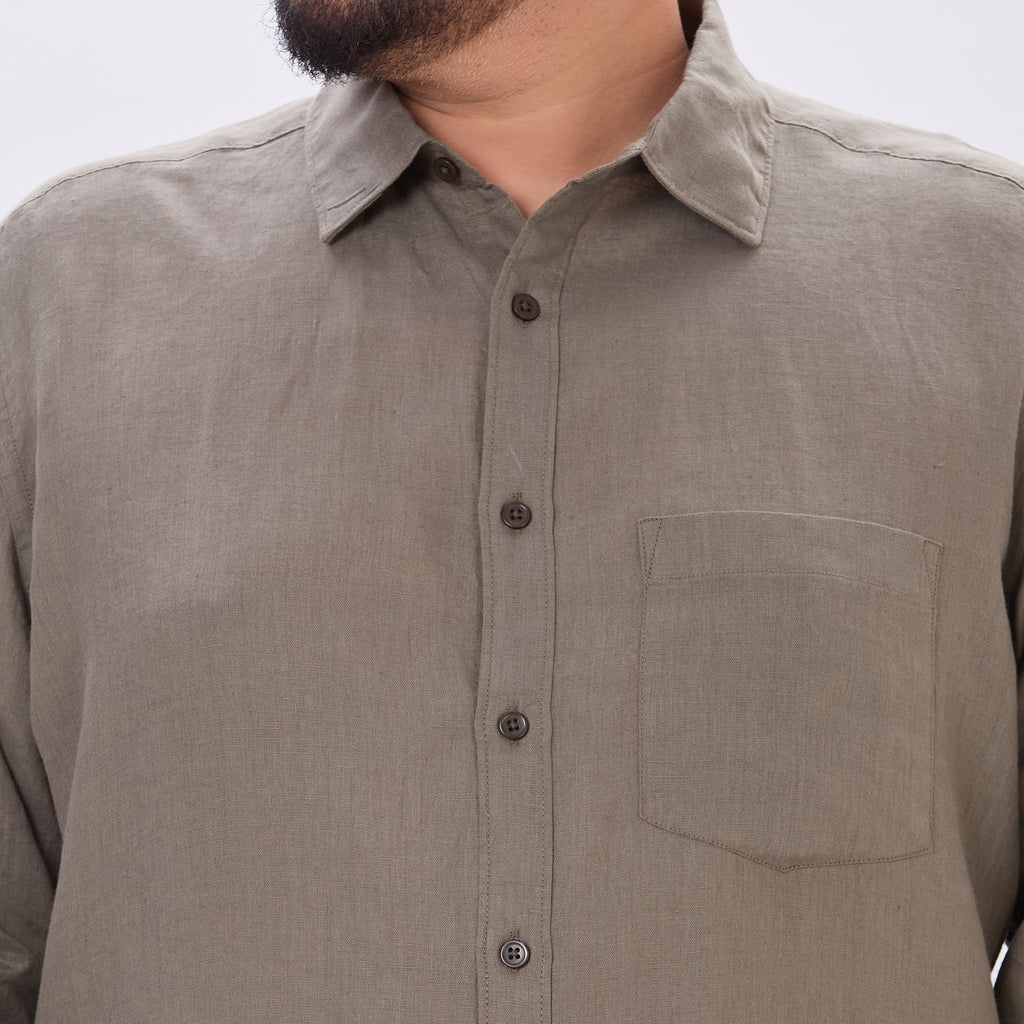 Plus Size Casual Shirt | 4XL-10XL | 100% Linen | Olive