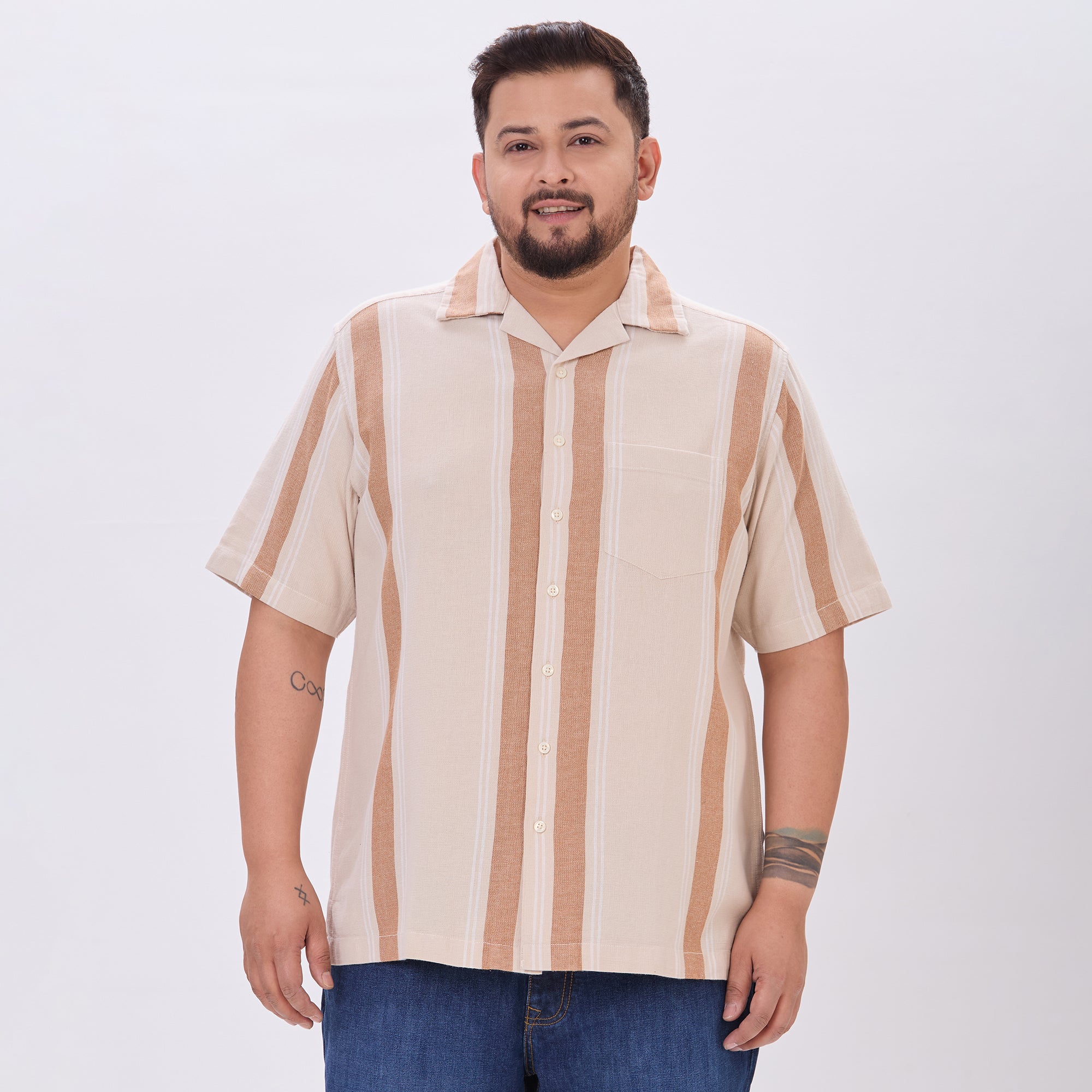 Plus Size Casual Shirt | 4XL-9XL | 100% Cotton | Beige