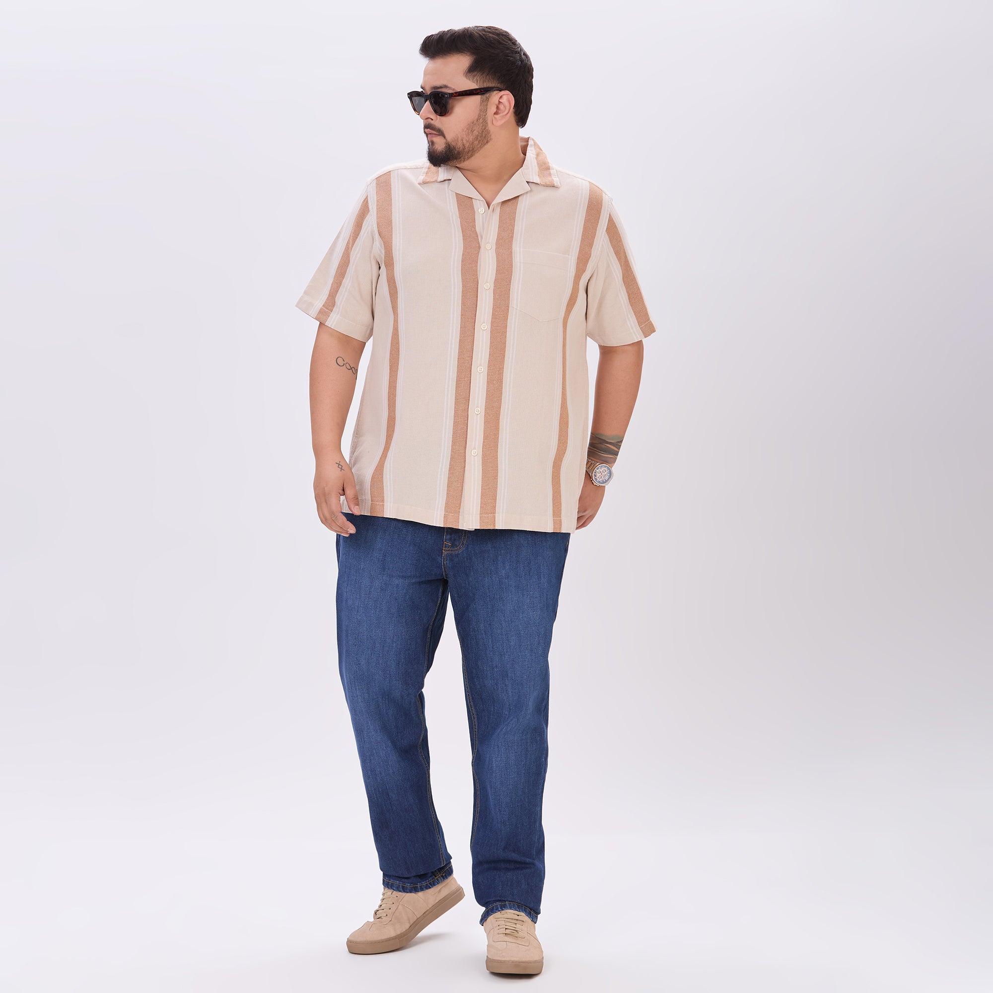 Plus Size Casual Shirt | 4XL-9XL | 100% Cotton | Beige