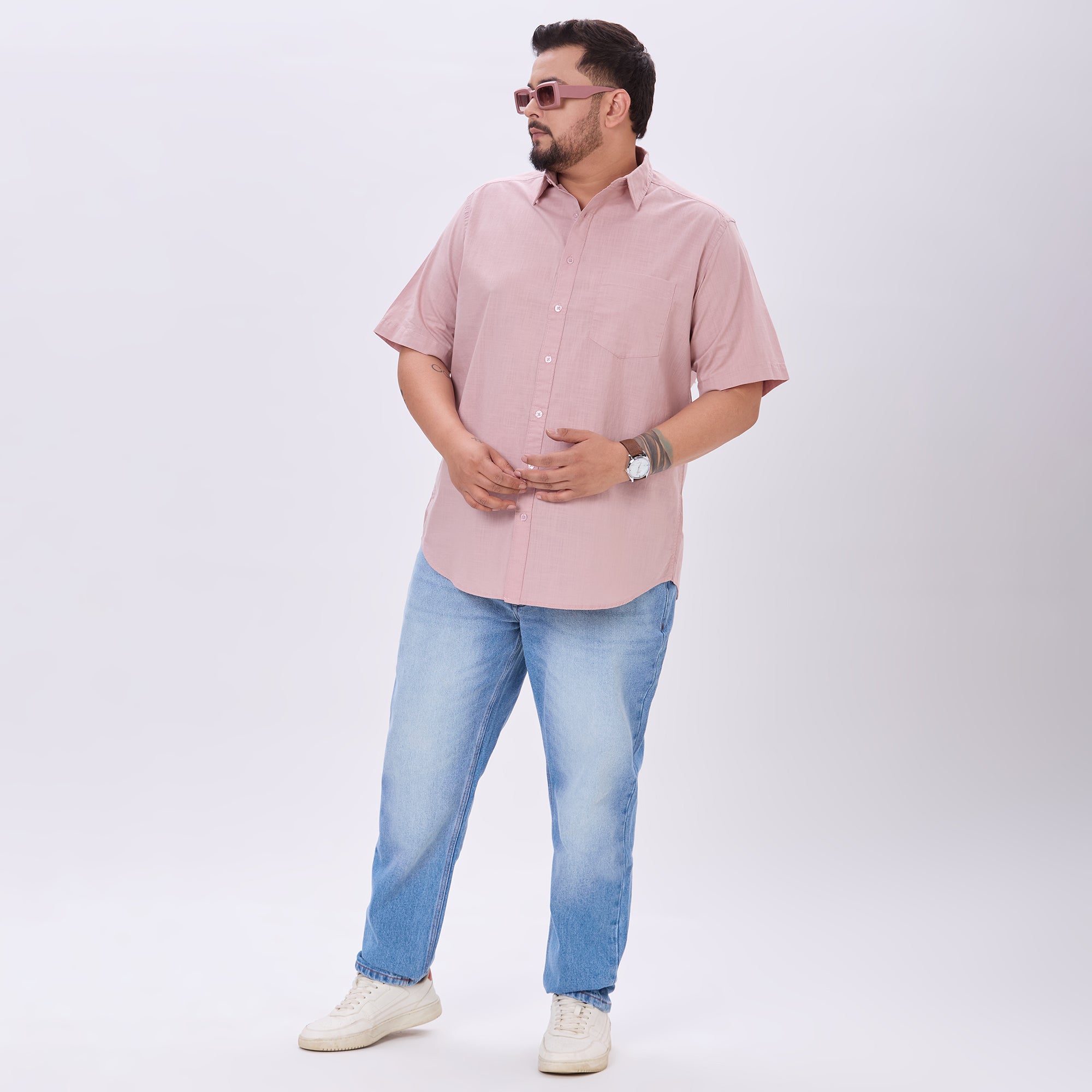 Plus Size Casual Shirt | 4XL-10XL | 100% Cotton | Dusty Pink