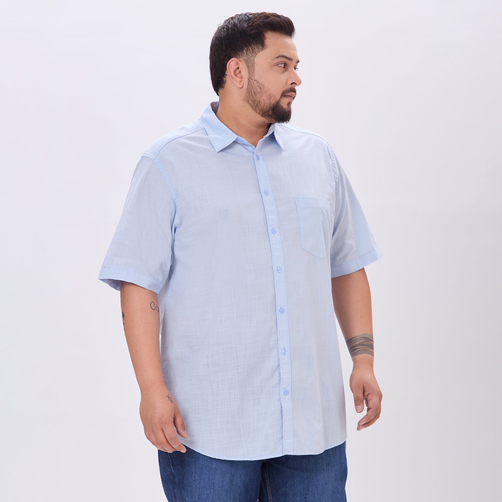 Plus Size Sky Casual Shirt | 4XL-10XL | 100% Cotton | Blue