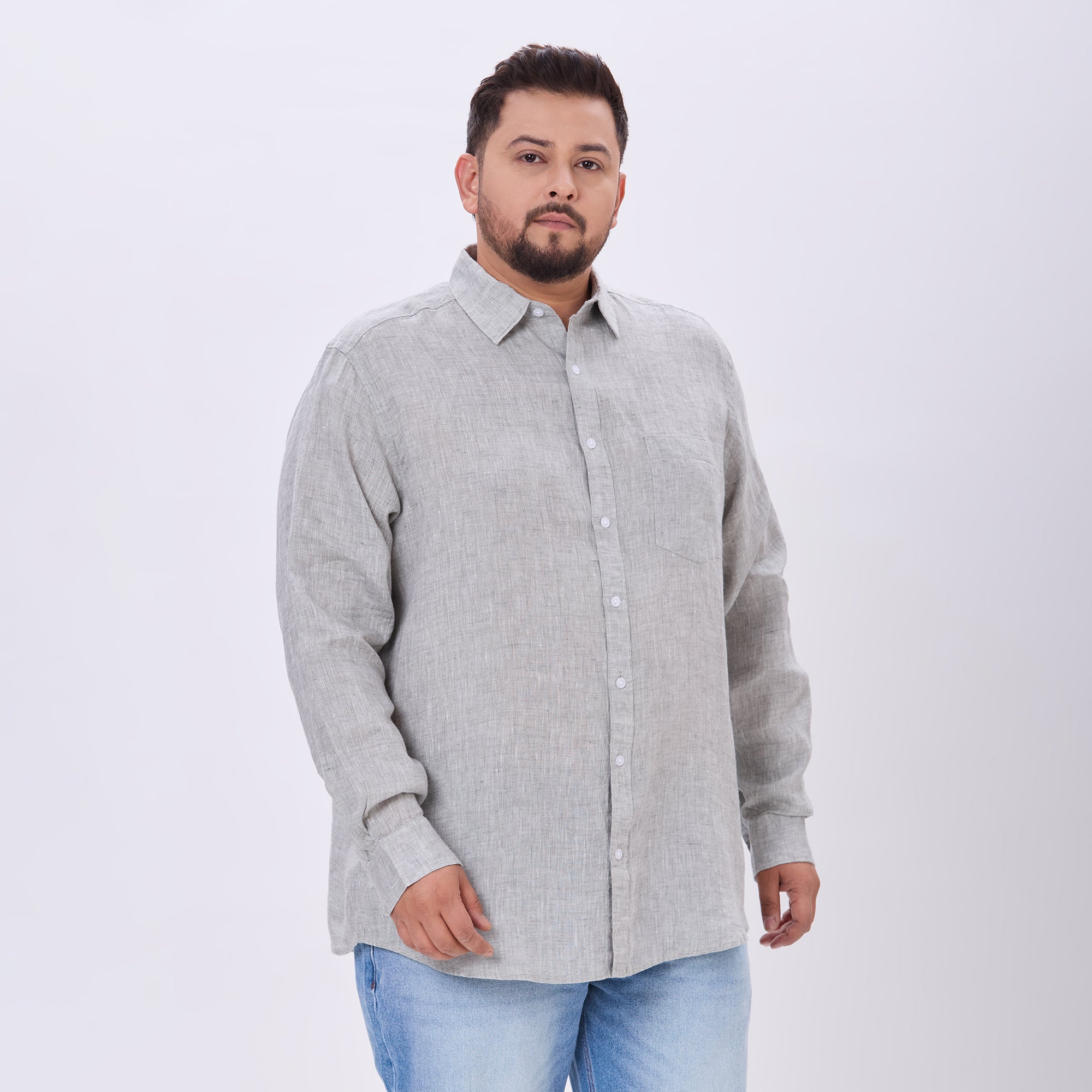 Plus Size Casual Shirt | 4XL-10XL | 100% Linen | Grey