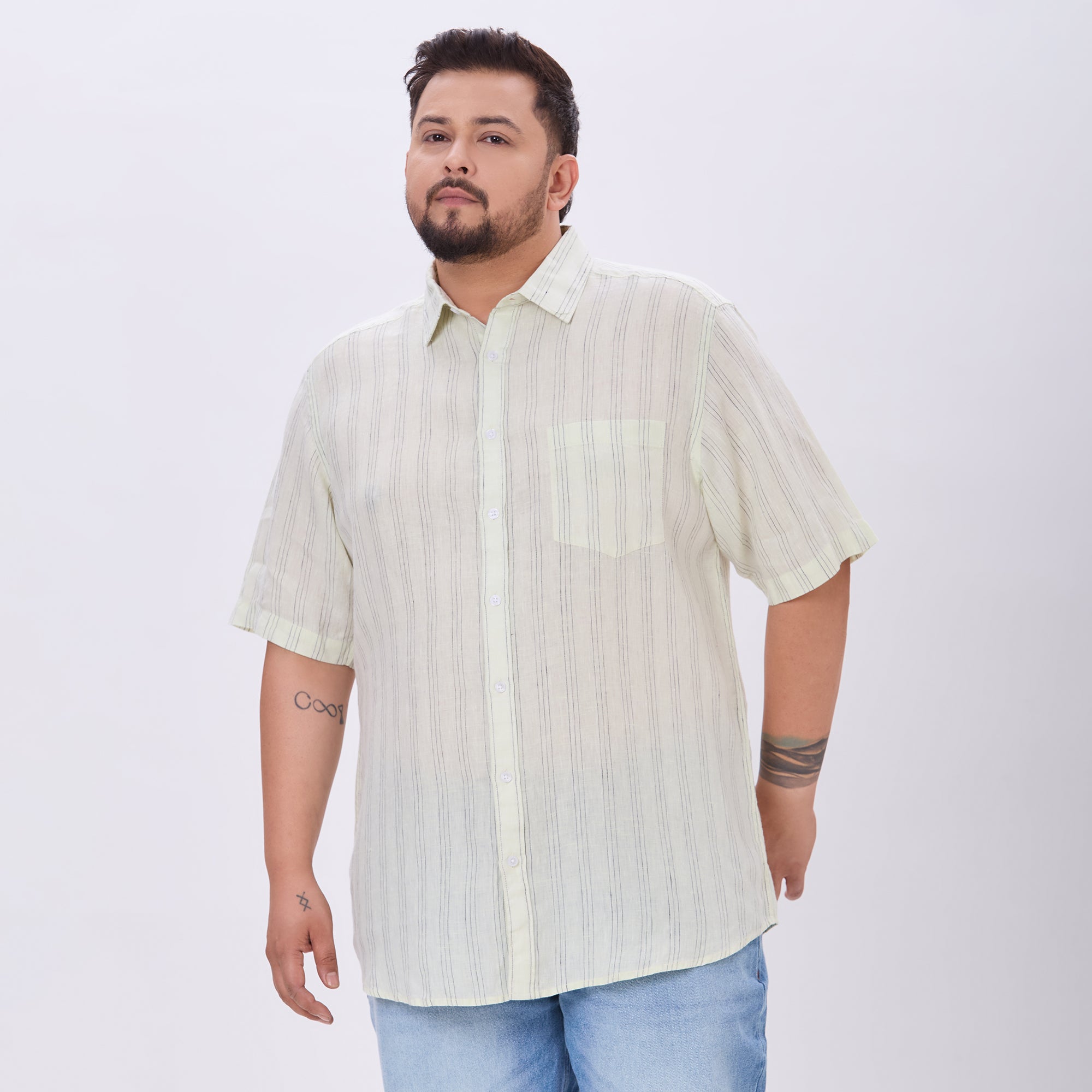Sizeupp |Plus Size Casual Shirt For Men |4XL-9XL |100% Linen |Lime & Black