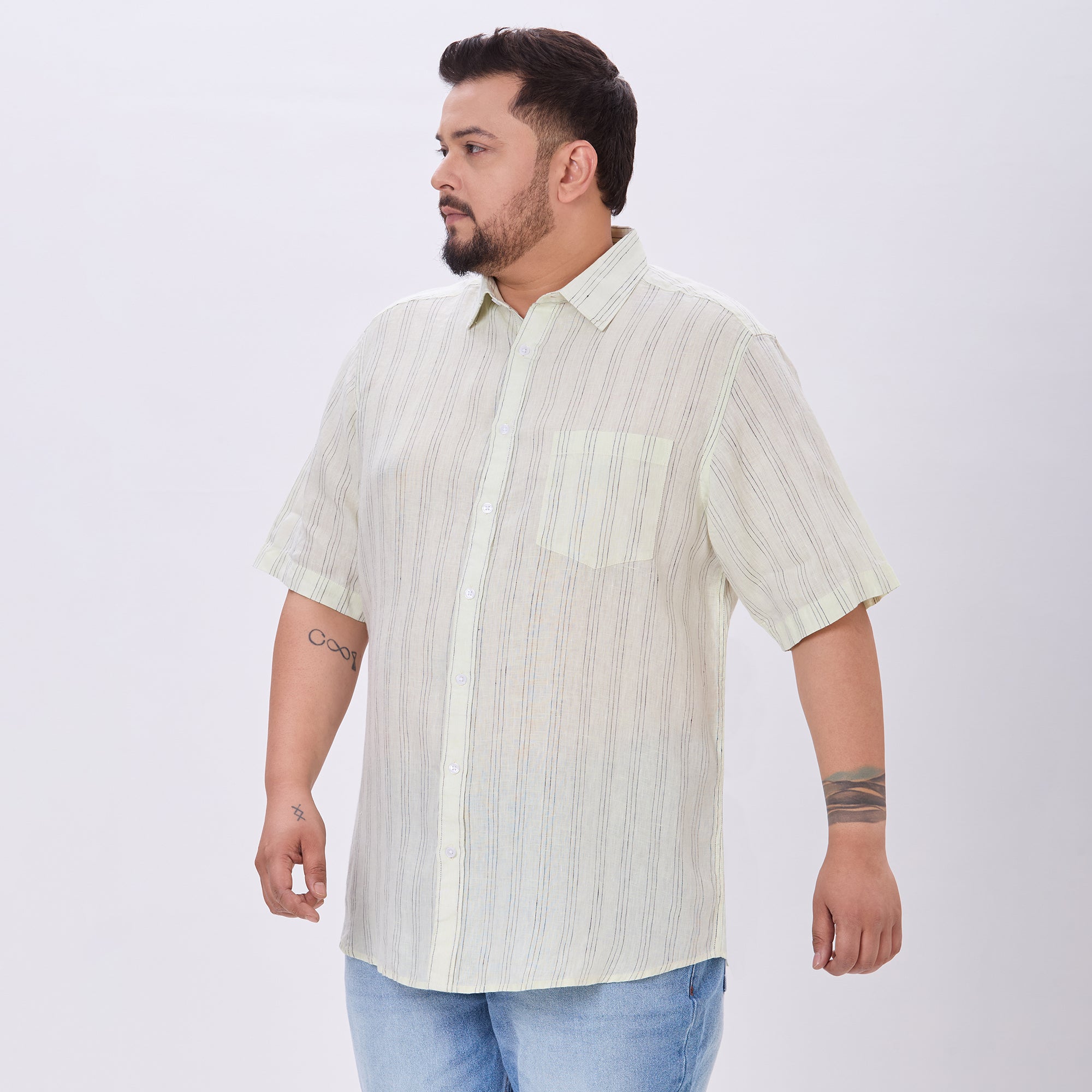 Sizeupp |Plus Size Casual Shirt For Men |4XL-9XL |100% Linen |Lime & Black