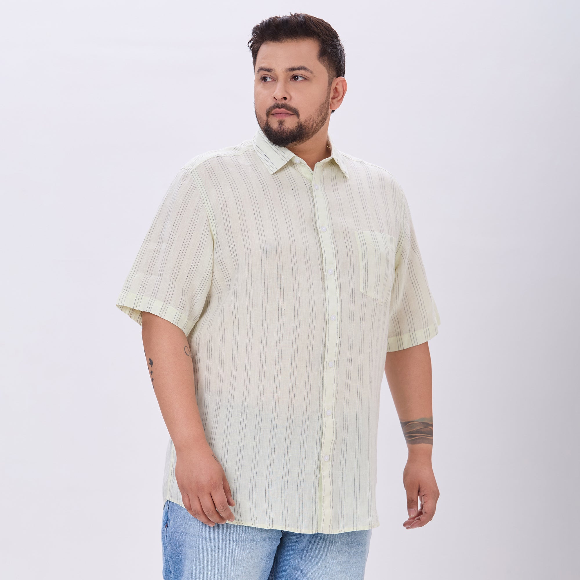 Sizeupp |Plus Size Casual Shirt For Men |4XL-9XL |100% Linen |Lime & Black