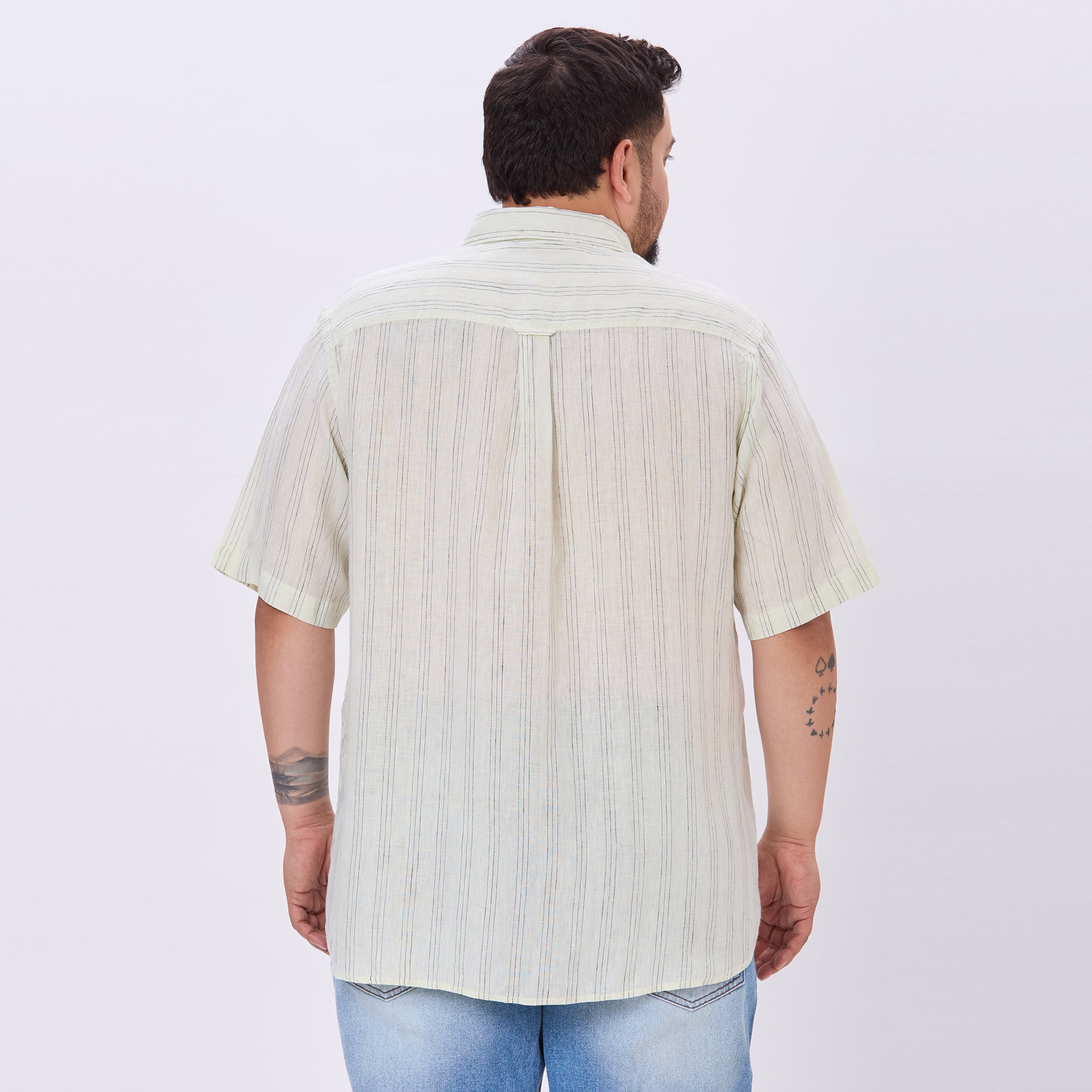 Sizeupp |Plus Size Casual Shirt For Men |4XL-9XL |100% Linen |Lime & Black