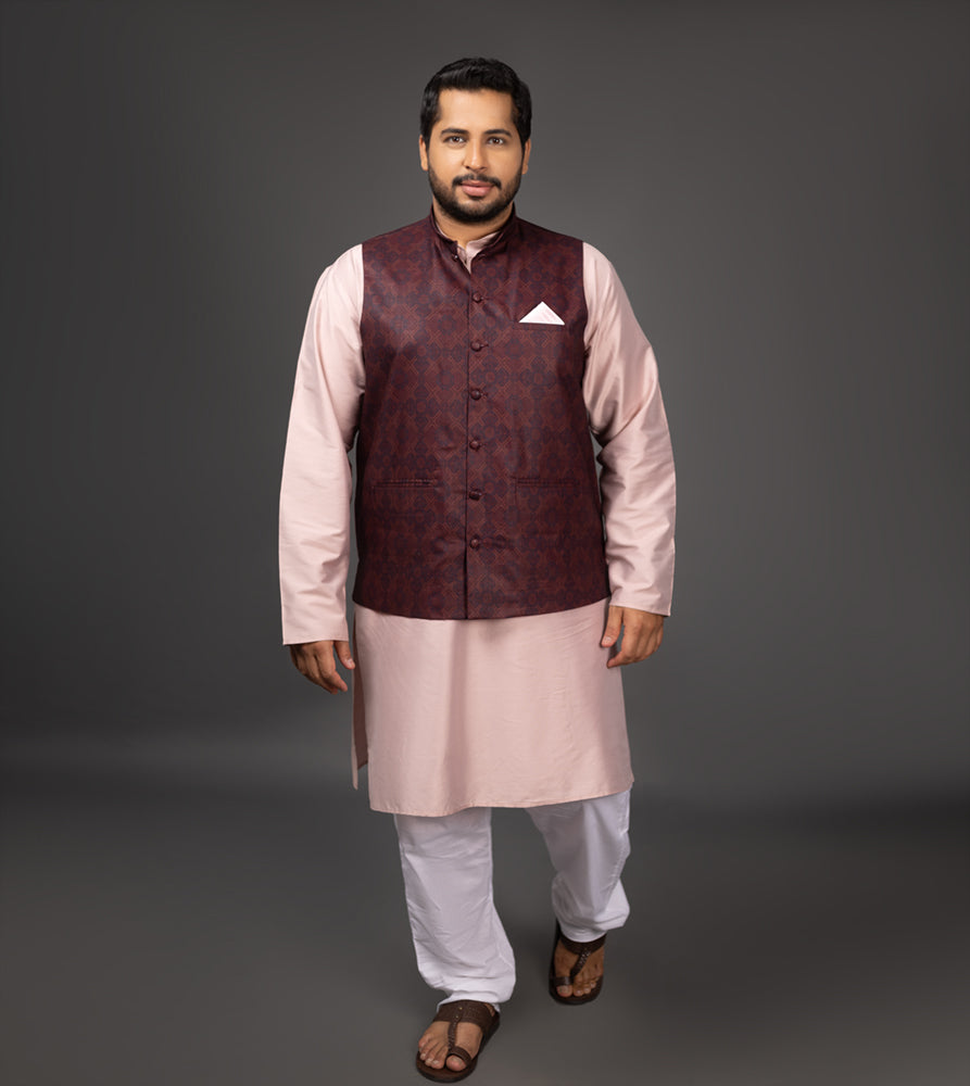 Sizeupp | Plus Size  Waist Coat For Men | 4XL - 9XL |  | Print | Brown