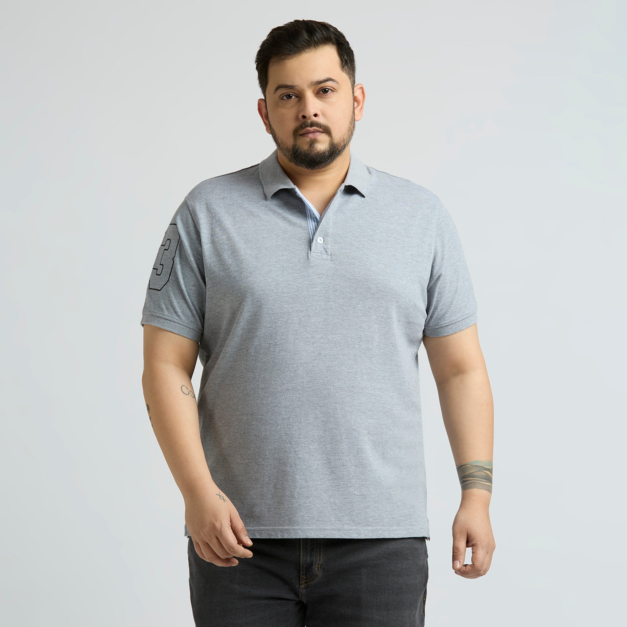 Plus Size Polo T-Shirt | 4XL-10XL | 100% Cotton | Grey Melange