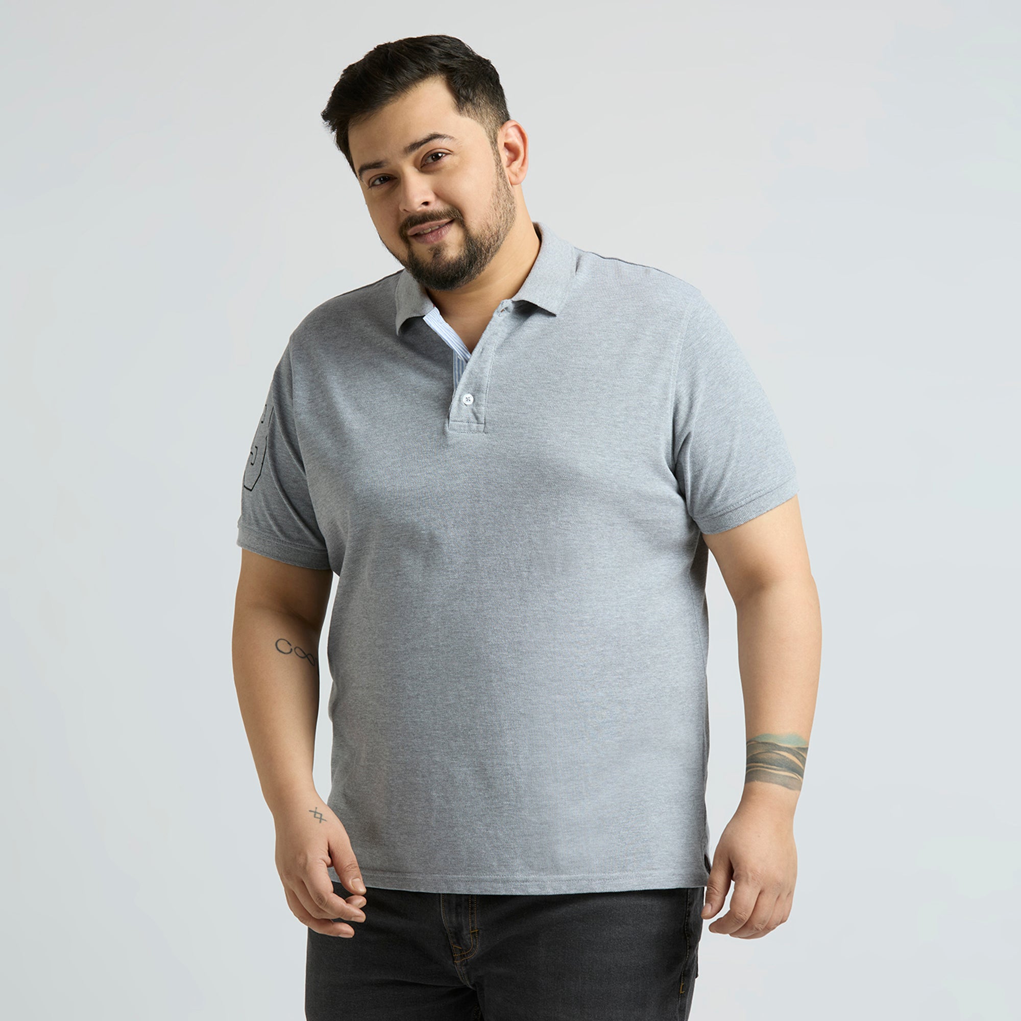 Plus Size Polo T-Shirt | 4XL-10XL | 100% Cotton | Grey Melange