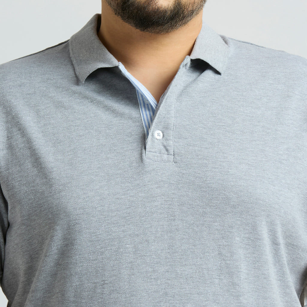 Plus Size Polo T-Shirt | 4XL-10XL | 100% Cotton | Grey Melange