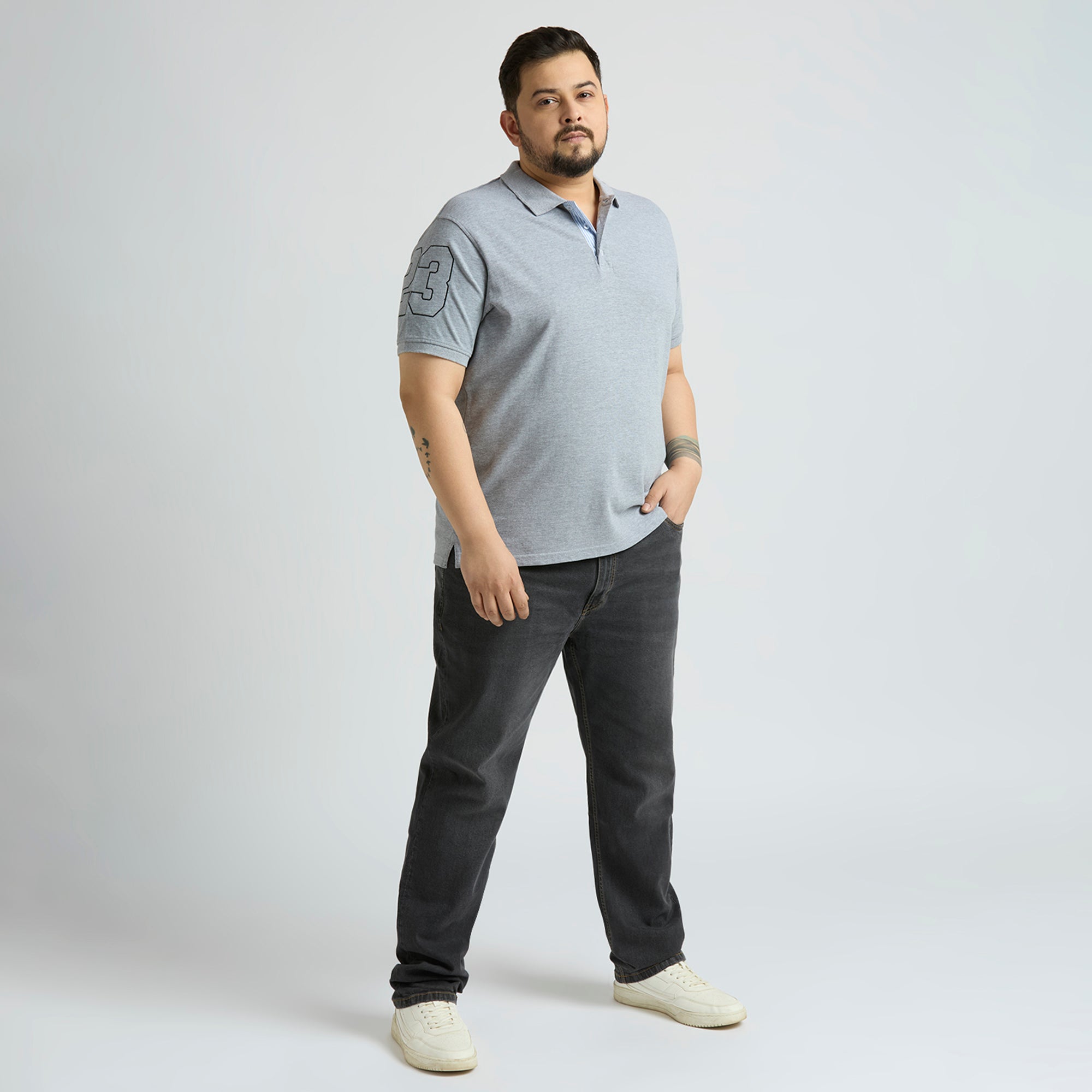 Plus Size Polo T-Shirt | 4XL-10XL | 100% Cotton | Grey Melange