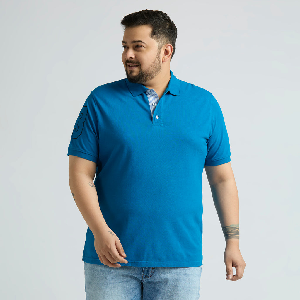Plus Size Polo T-Shirt | 4XL-10XL | 100% Cotton | Turquoise Blue