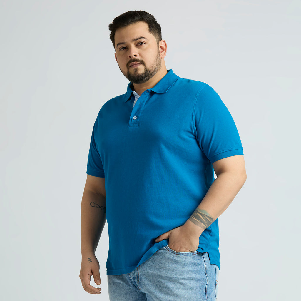 Plus Size Polo T-Shirt | 4XL-10XL | 100% Cotton | Turquoise Blue