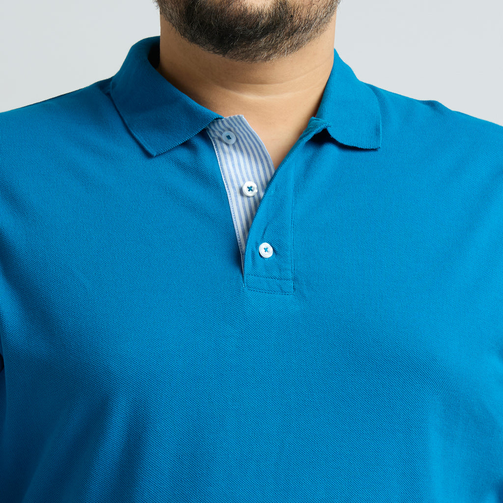 Plus Size Polo T-Shirt | 4XL-10XL | 100% Cotton | Turquoise Blue