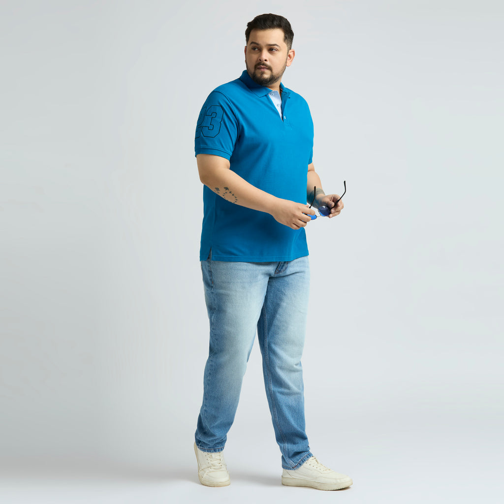 Plus Size Polo T-Shirt | 4XL-10XL | 100% Cotton | Turquoise Blue