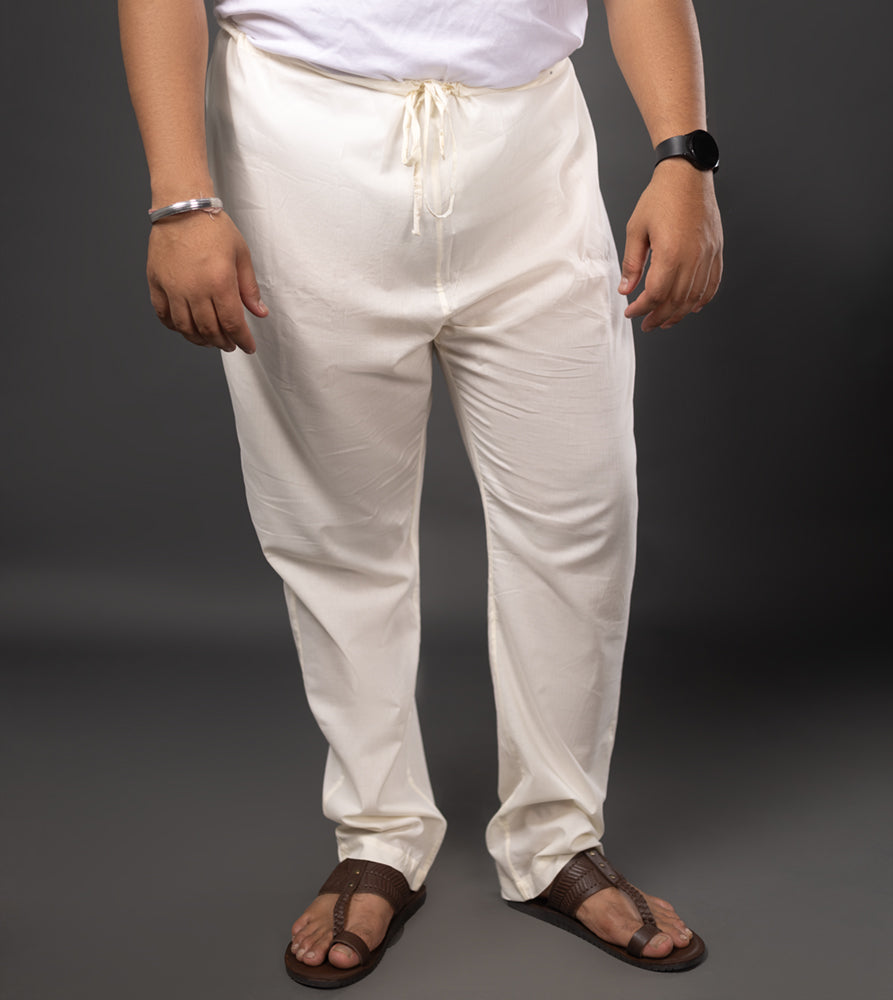 Sizeupp | Plus Size  Pyjama For Men | 54" - 68" | 100% Cotton | Solid | Off White