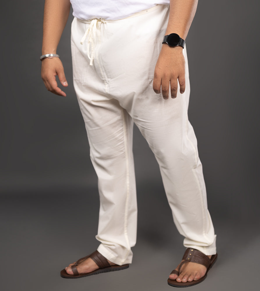 Sizeupp | Plus Size  Pyjama For Men | 54" - 68" | 100% Cotton | Solid | Off White
