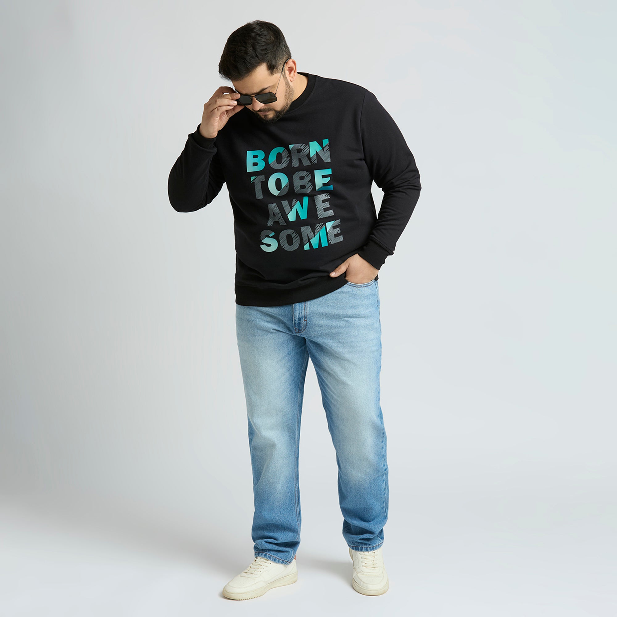 Sizeupp | Plus Size  Sweatshirt For Men | 4XL - 9XL | 100% Cotton | Solid | Black