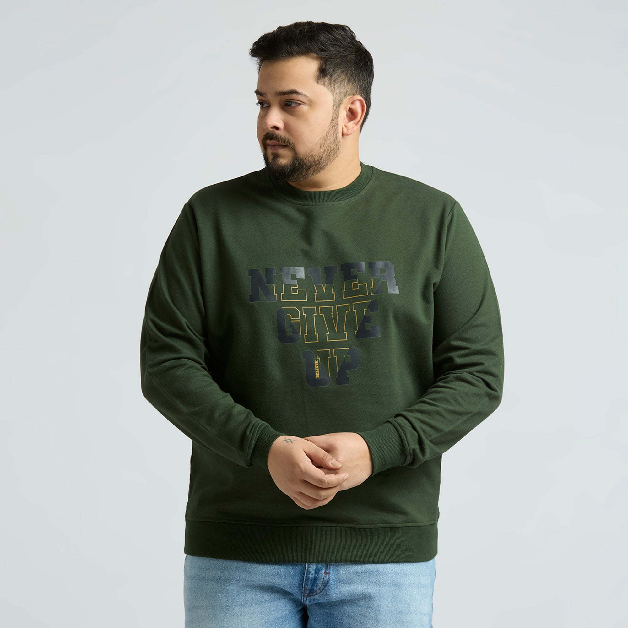 Sizeupp | Plus Size  Sweatshirt For Men | 4XL - 9XL | 100% Cotton | Solid | Olive
