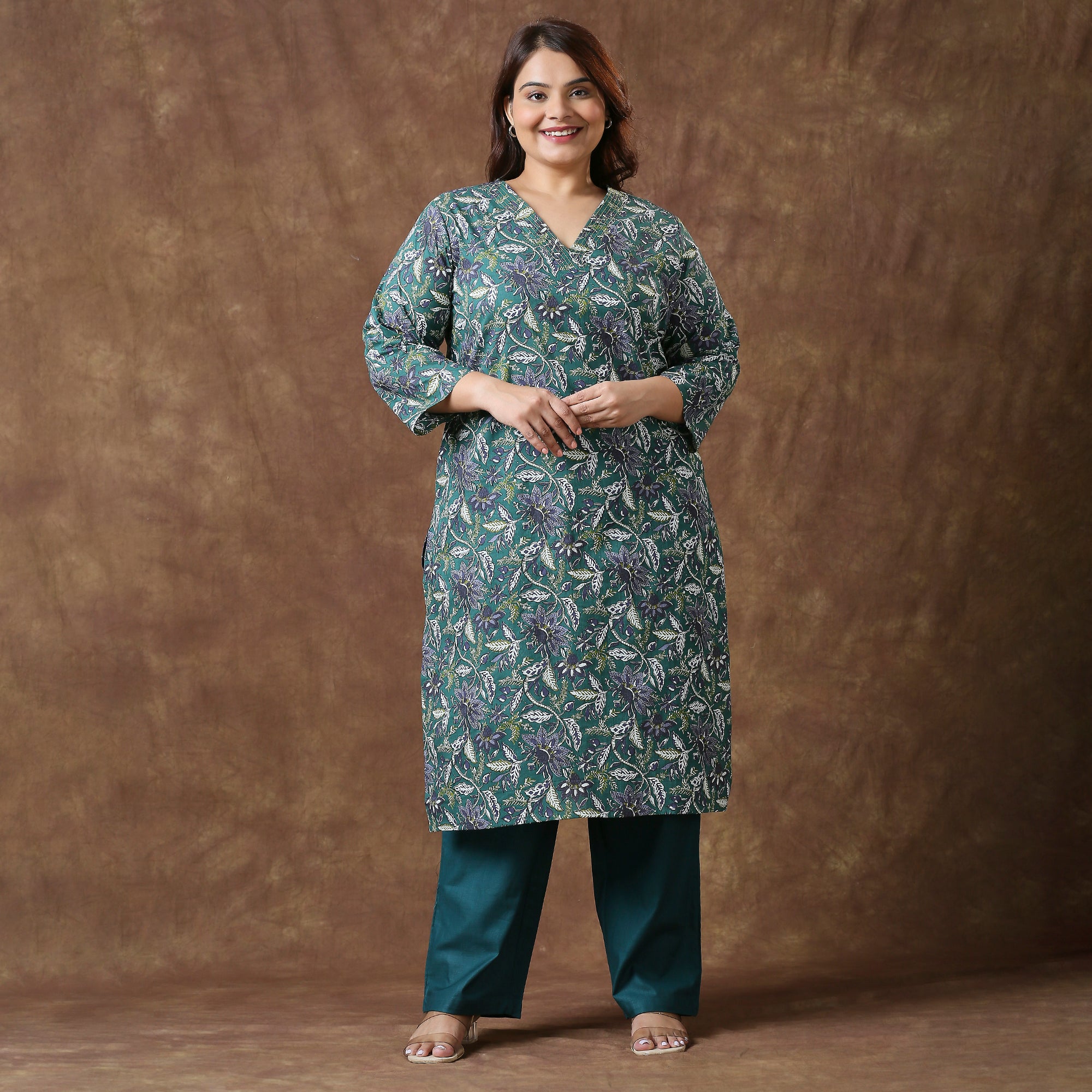 Plus Size Kurta | 2XL - 8XL | 100% Cotton | Dark Green