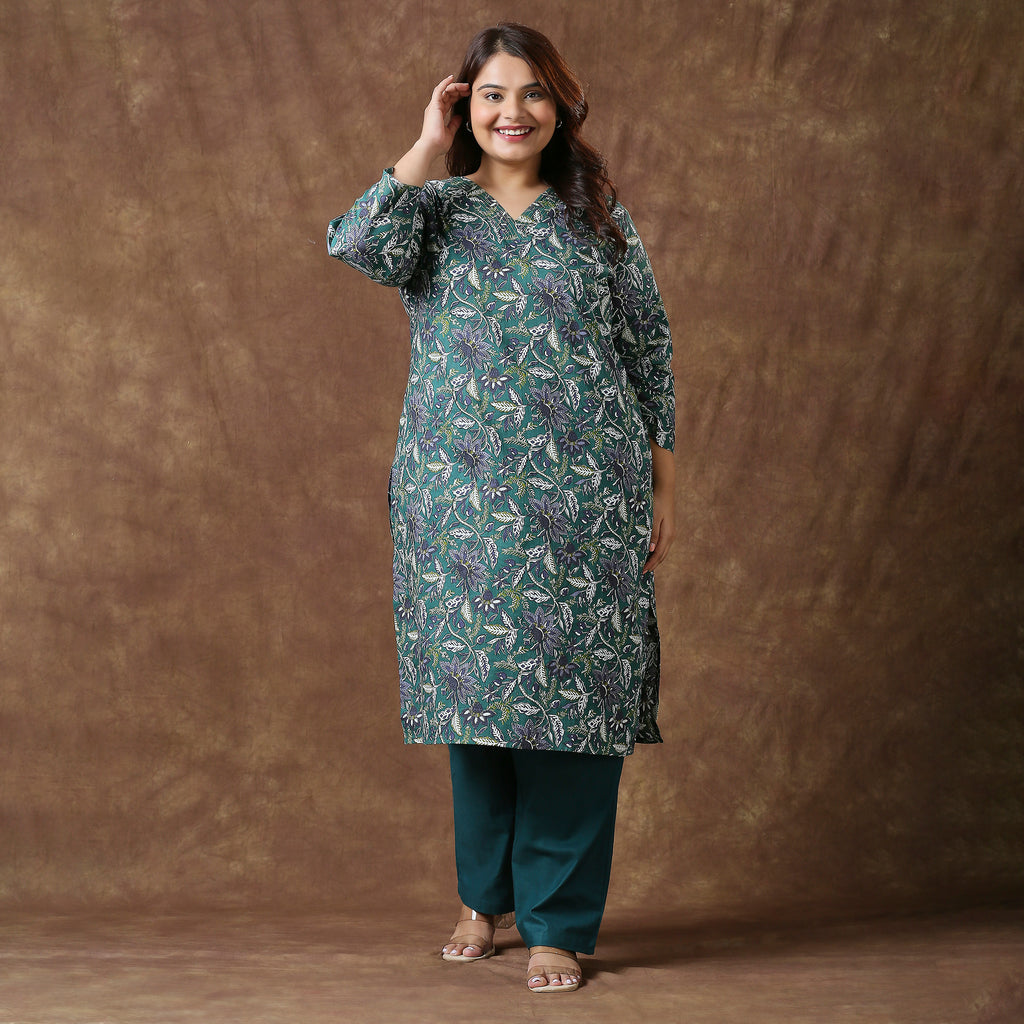 Plus Size Kurta | 2XL - 8XL | 100% Cotton | Dark Green
