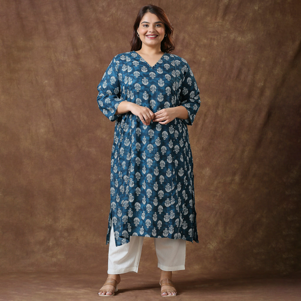 Plus Size Kurta | 2XL - 8XL | 100% Cotton | Teal
