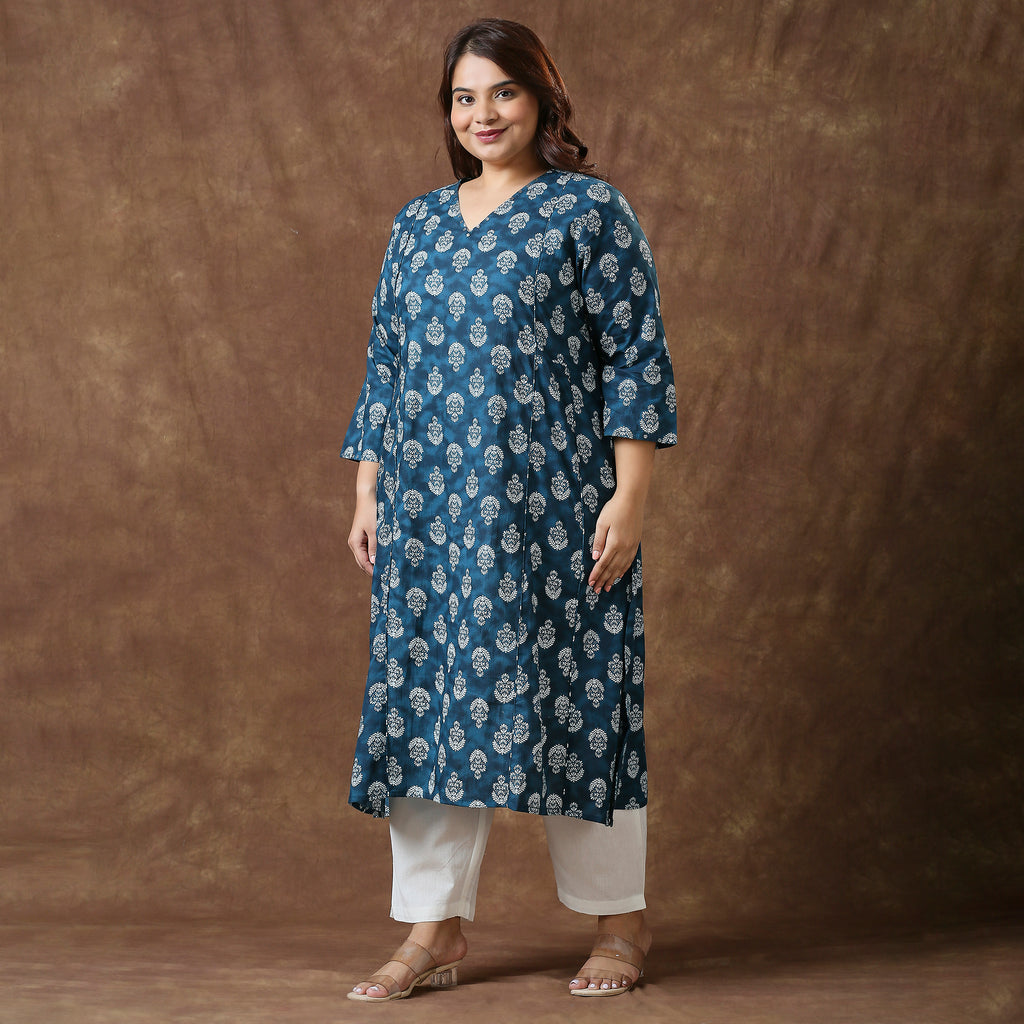 Plus Size Kurta | 2XL - 8XL | 100% Cotton | Teal