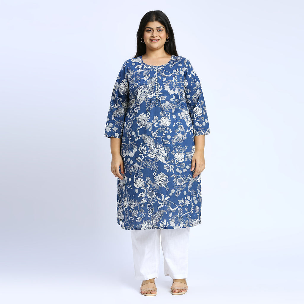 Plus Size Kurta | 2XL - 8XL | 100% Cotton | Indigo
