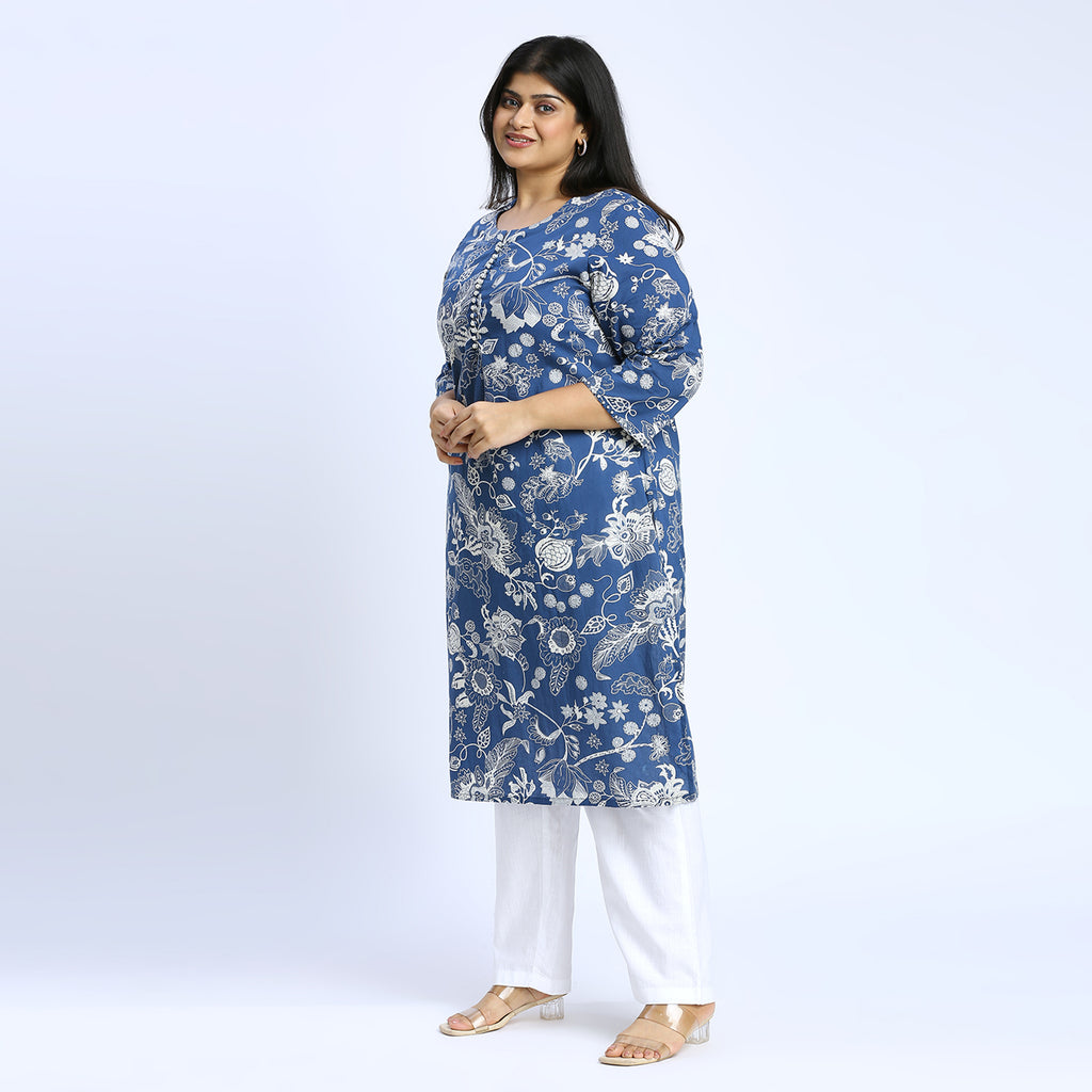 Plus Size Kurta | 2XL - 8XL | 100% Cotton | Indigo