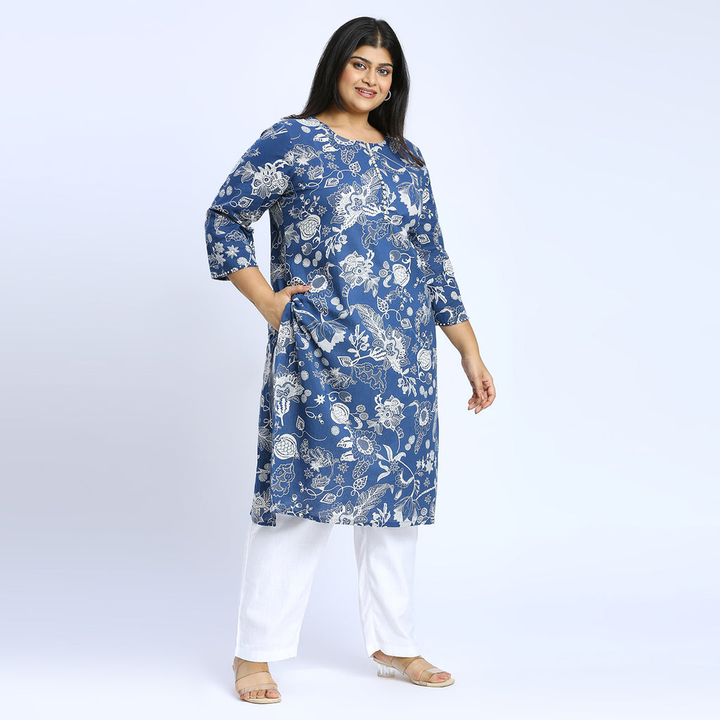 Plus Size Kurta | 2XL - 8XL | 100% Cotton | Indigo