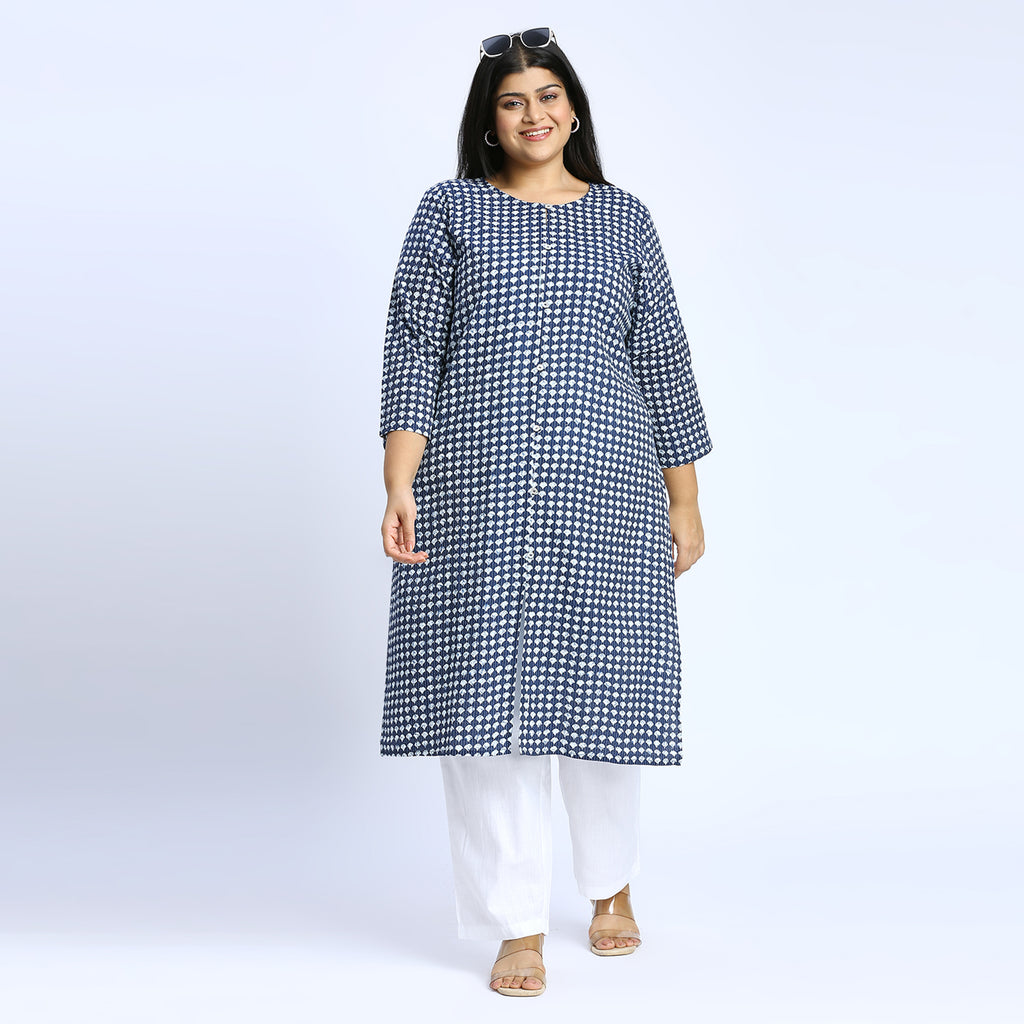 Plus Size Kurta | 2XL - 8XL | 100% Cotton | Indigo