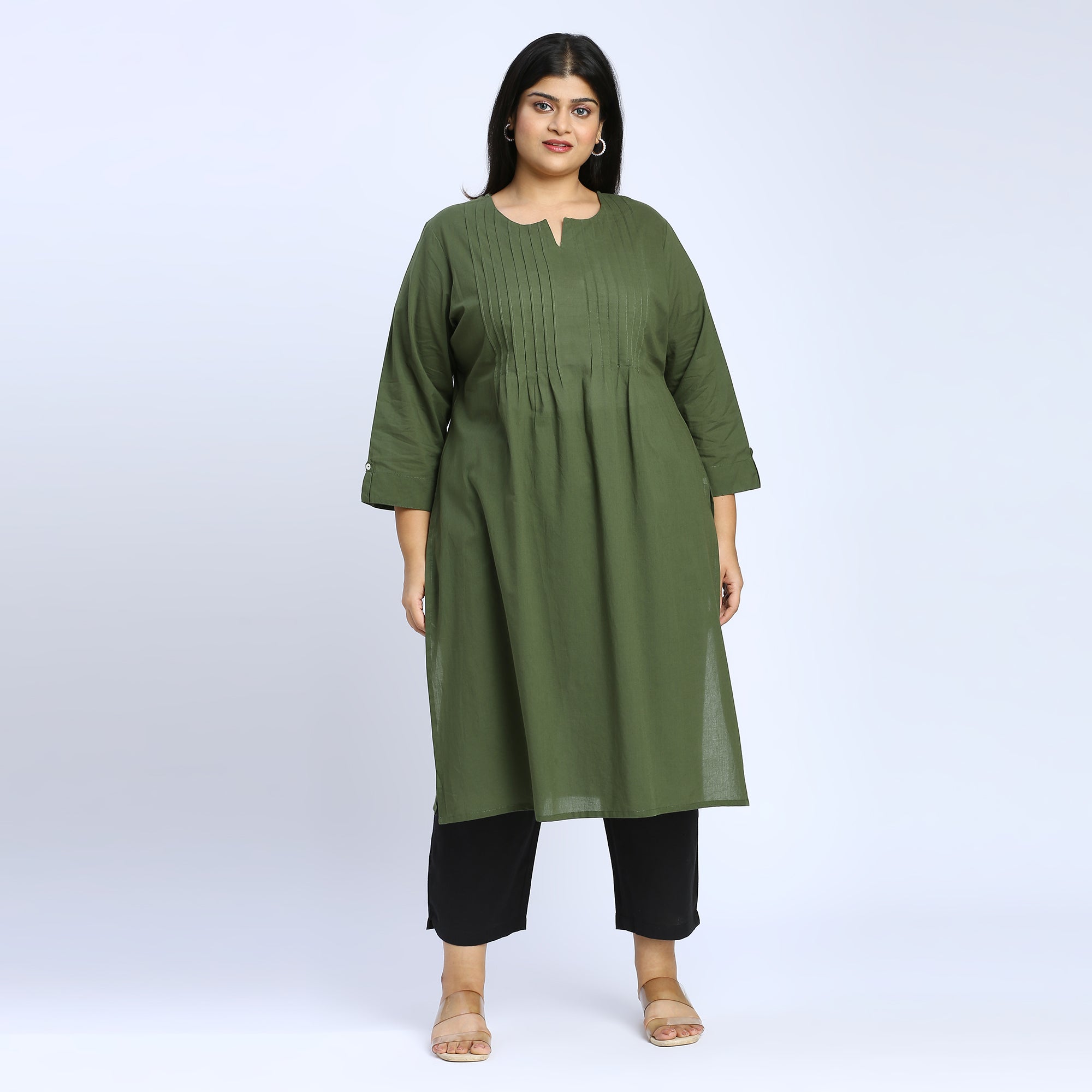 Plus Size Kurta | 2XL - 8XL | 100% Cotton | Olive Green