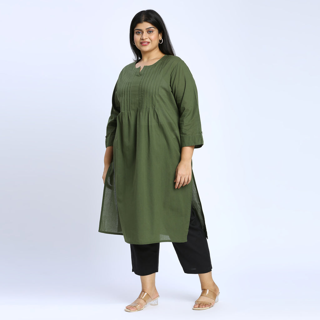 Plus Size Kurta | 2XL - 8XL | 100% Cotton | Olive Green