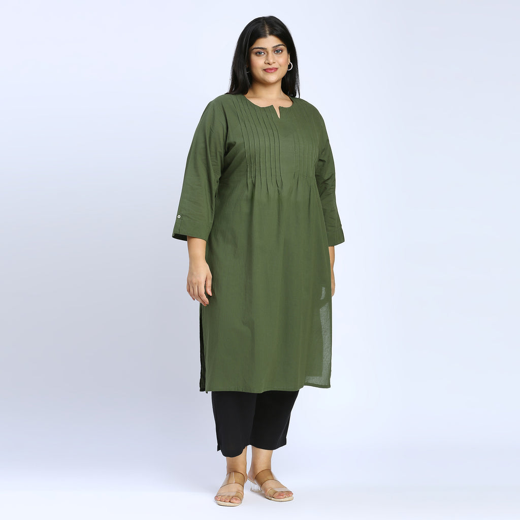 Plus Size Kurta | 2XL - 8XL | 100% Cotton | Olive Green