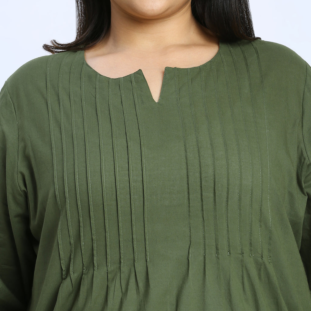 Plus Size Kurta | 2XL - 8XL | 100% Cotton | Olive Green