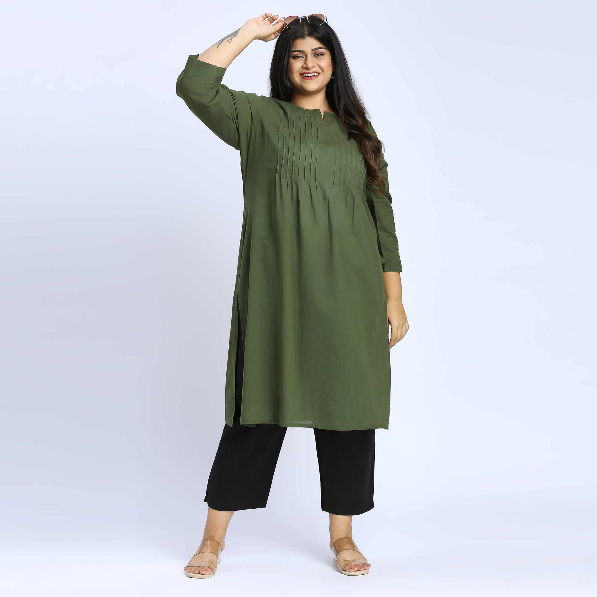 Plus Size Kurta | 2XL - 8XL | 100% Cotton | Olive Green