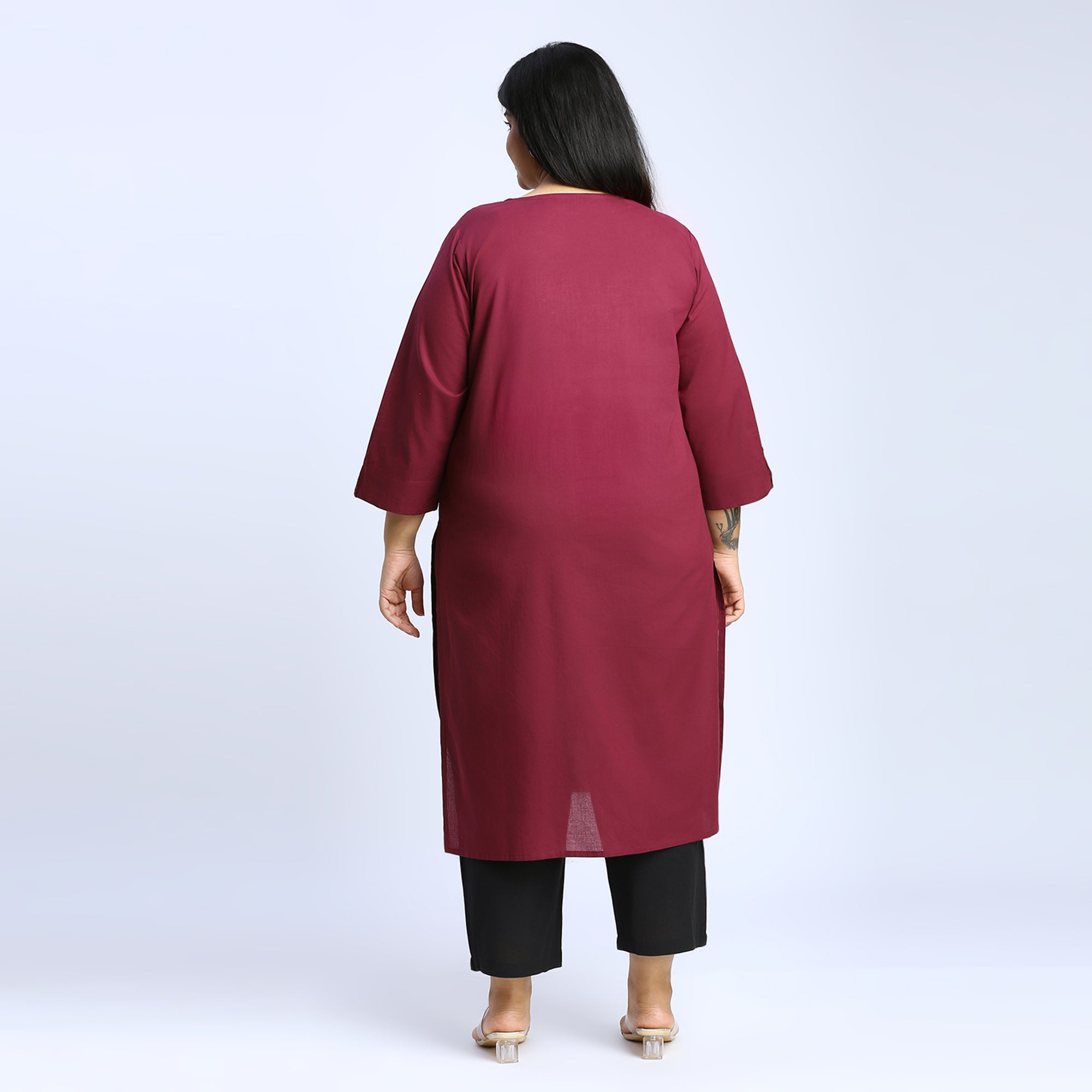 Plus Size Kurta | 2XL - 8XL | 100% Cotton | Wine