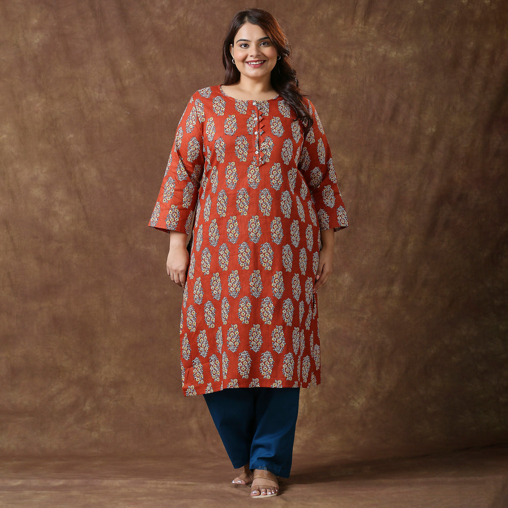 Plus Size Kurta | 2XL - 8XL | 100% Cotton | Rust
